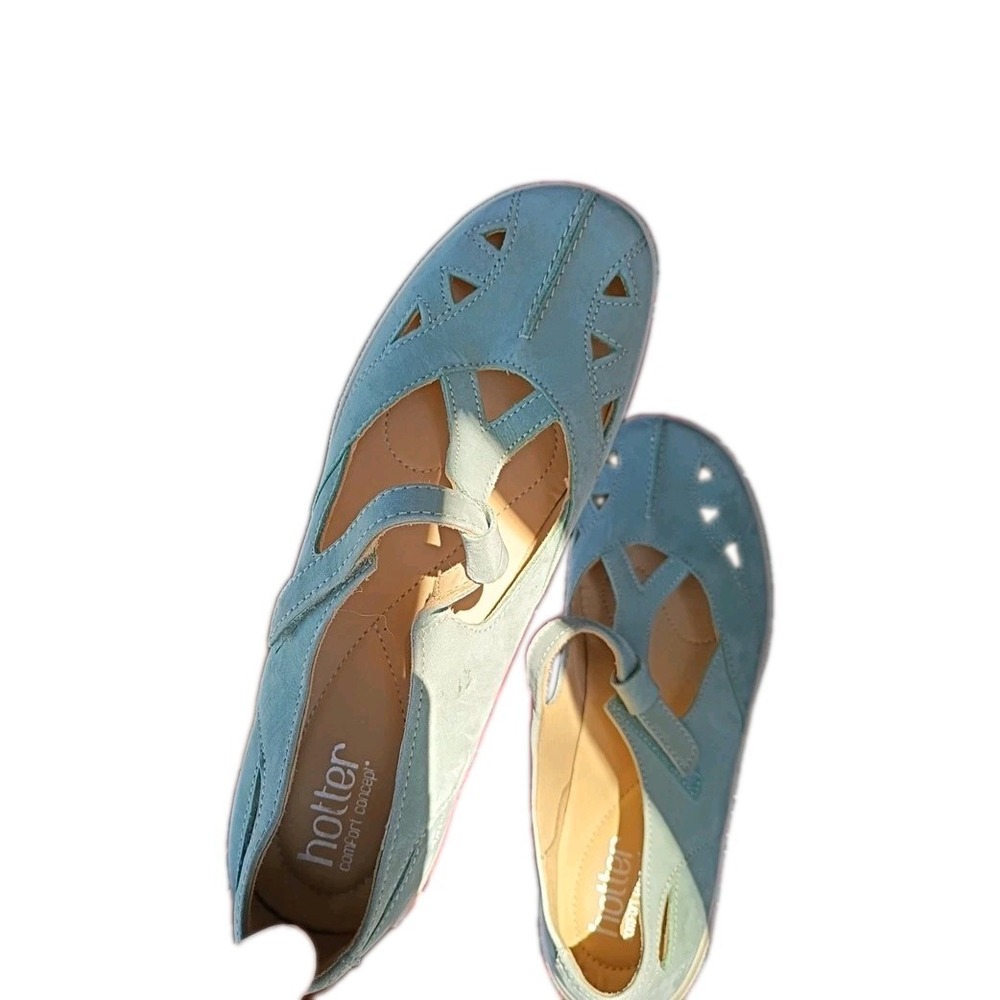 Hotter Martha Comfort Mary Jane Light Green Suede Shoes Womens 10 Flat Slip On